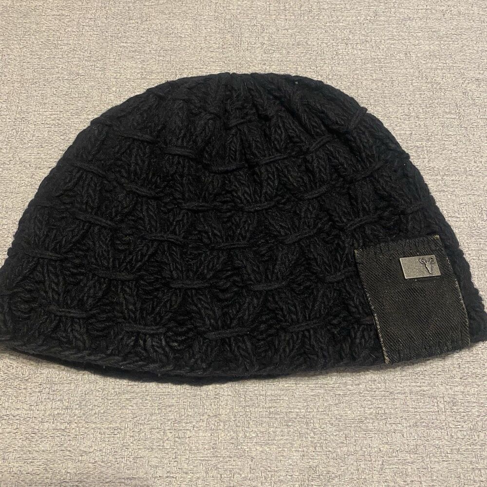Canada Nobis Black Knit Luxury Hat Beanie Cashmere Lambswool Unisex One Size